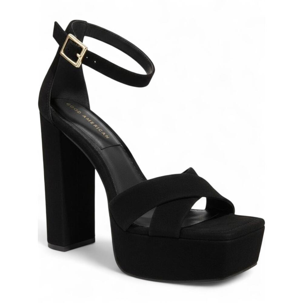 Black Suede Platform Sandal Block Heel Square Toe Ankle Strap Size 10.5 NEW - Picture 4 of 12